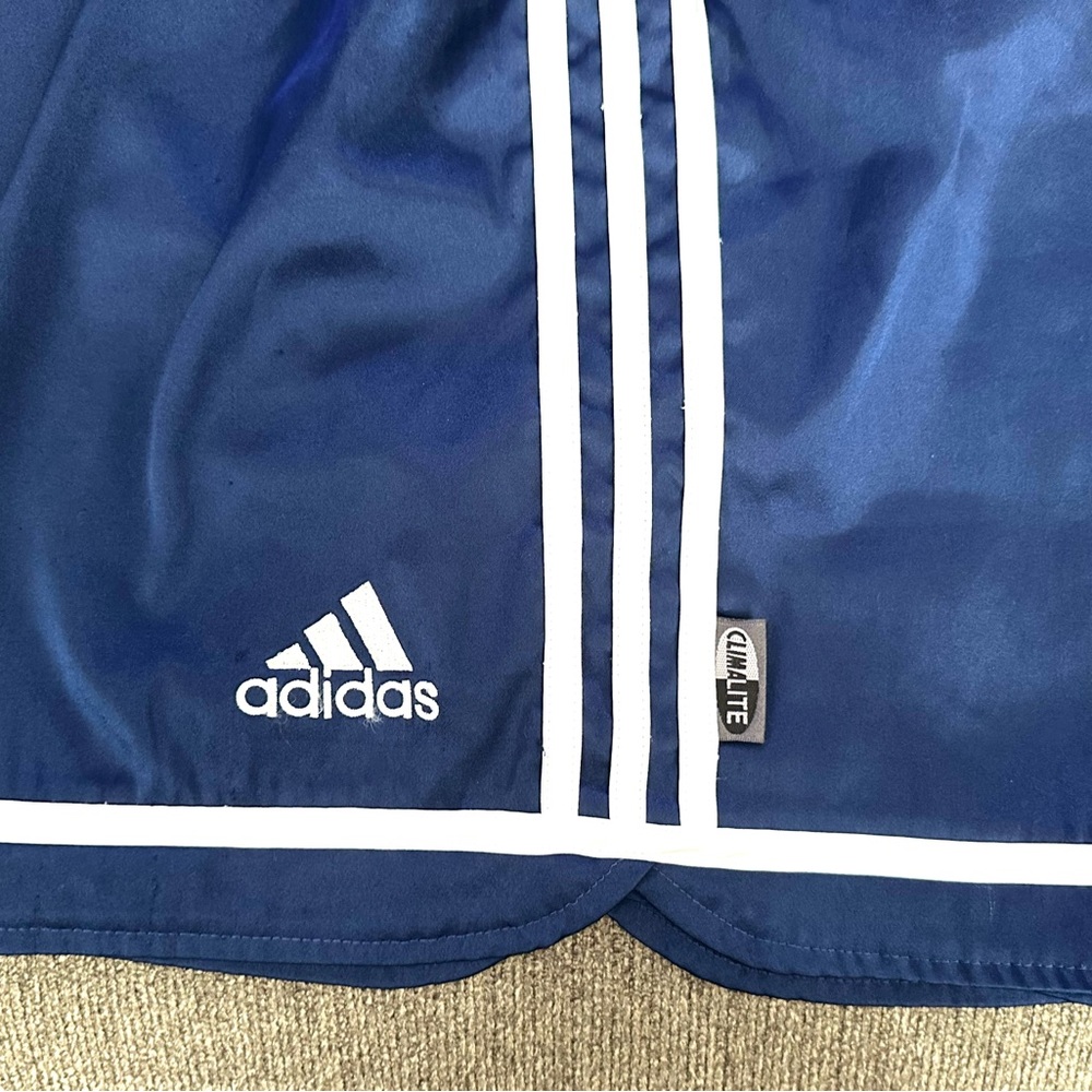 Adidas Navy Blue Satin 3 Stripe Soccer Athletic Shorts Sz. L - Picture 4 of 9